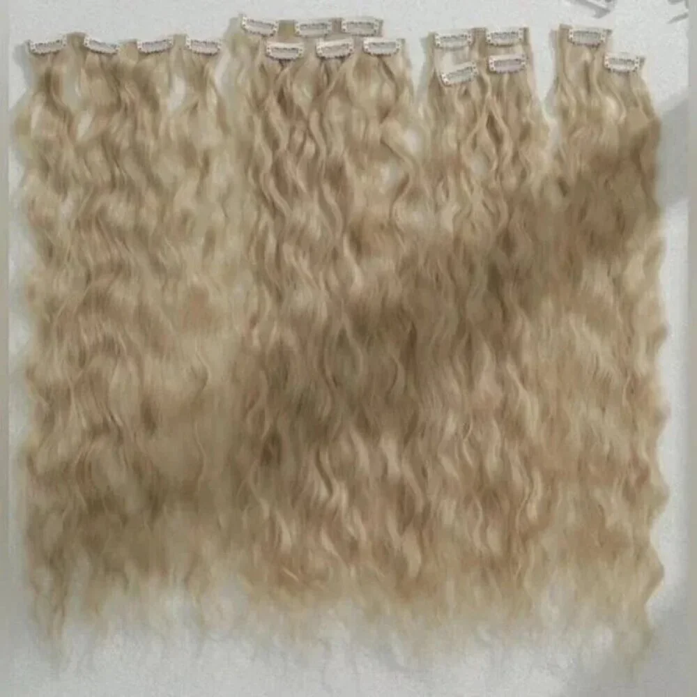 #613 Curly Wave Natural Light Ash Blonde 7pcs hair set Extensions - Clip ins